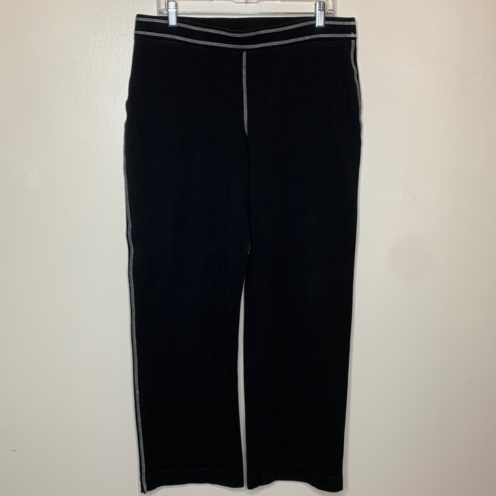 ANN TAYLOR Sweatpants Black & White Wide Leg Elastic Waistband Comfortable Lg